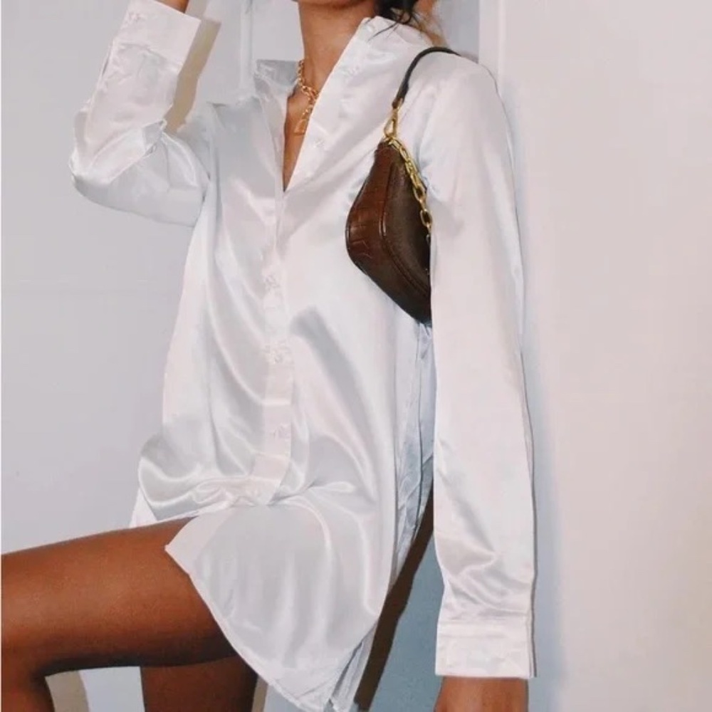 PRINCESS POLLY 90210 Satin Shirt Mini Dress - Picture 2 of 9